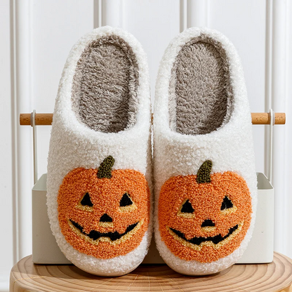 Grinning Pumpkin Plush Slippers