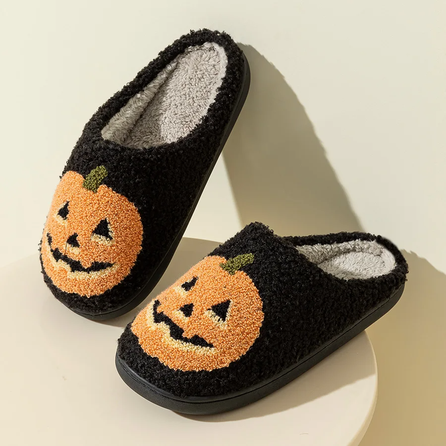 Grinning Pumpkin Plush Slippers