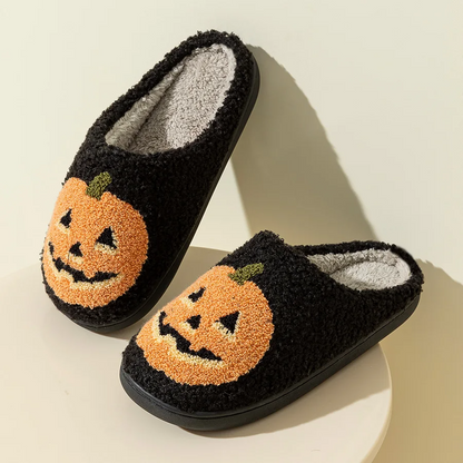 Grinning Pumpkin Plush Slippers