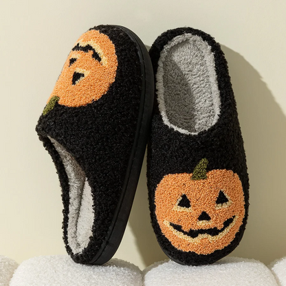 Grinning Pumpkin Plush Slippers