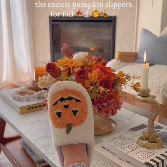 Grinning Pumpkin Plush Slippers — Camp Hallow